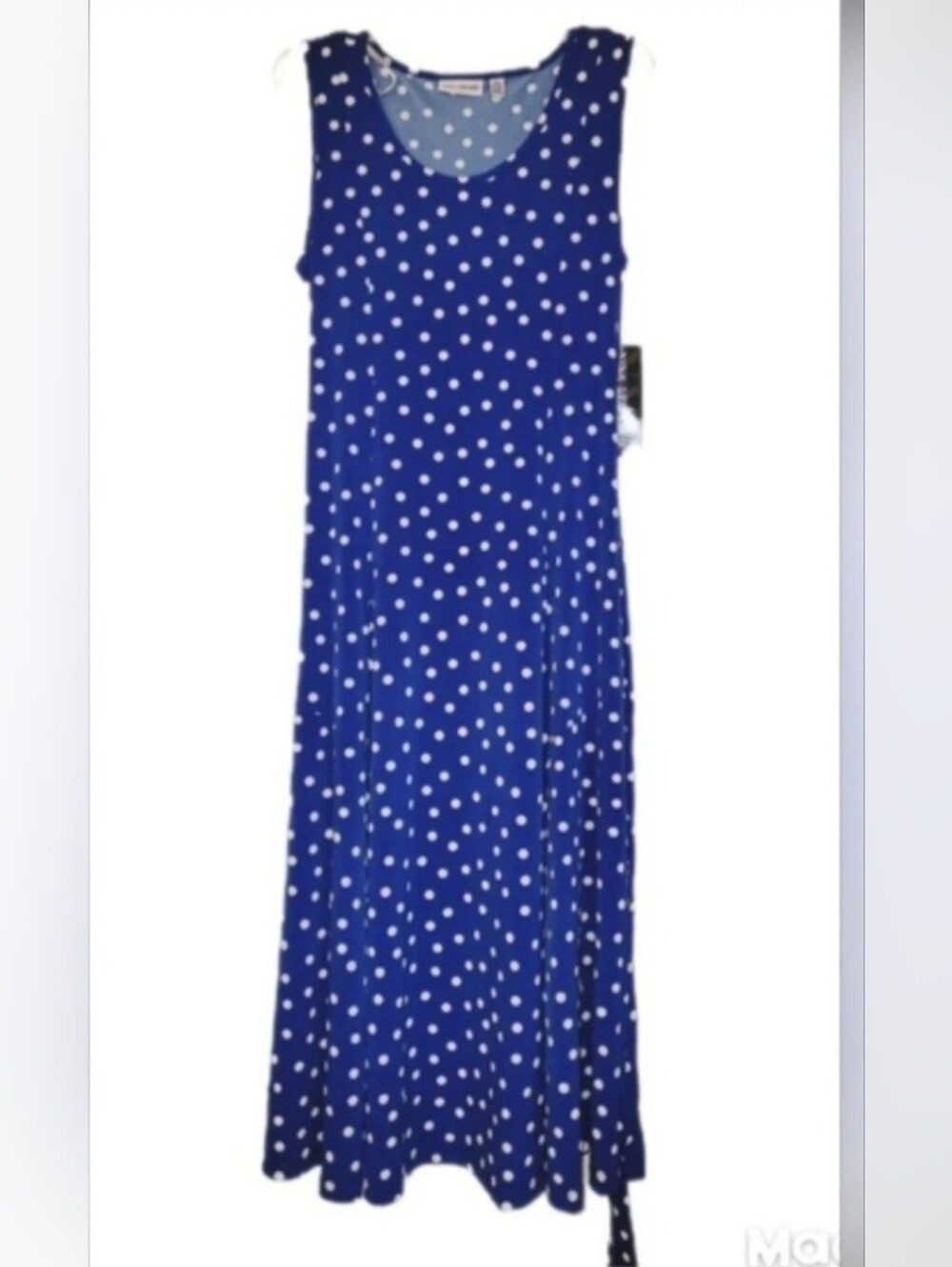 Nina Leonard Blue/White Polka-dot Cap Sleeve Stretch Knit Party Maxi Dress Lg